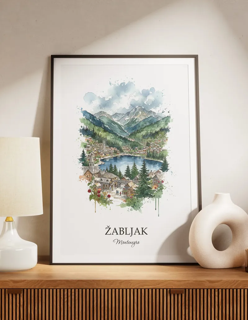 A lovely interior preview showcasing a vintage-vibe travel poster design of the scenic _abljak city.