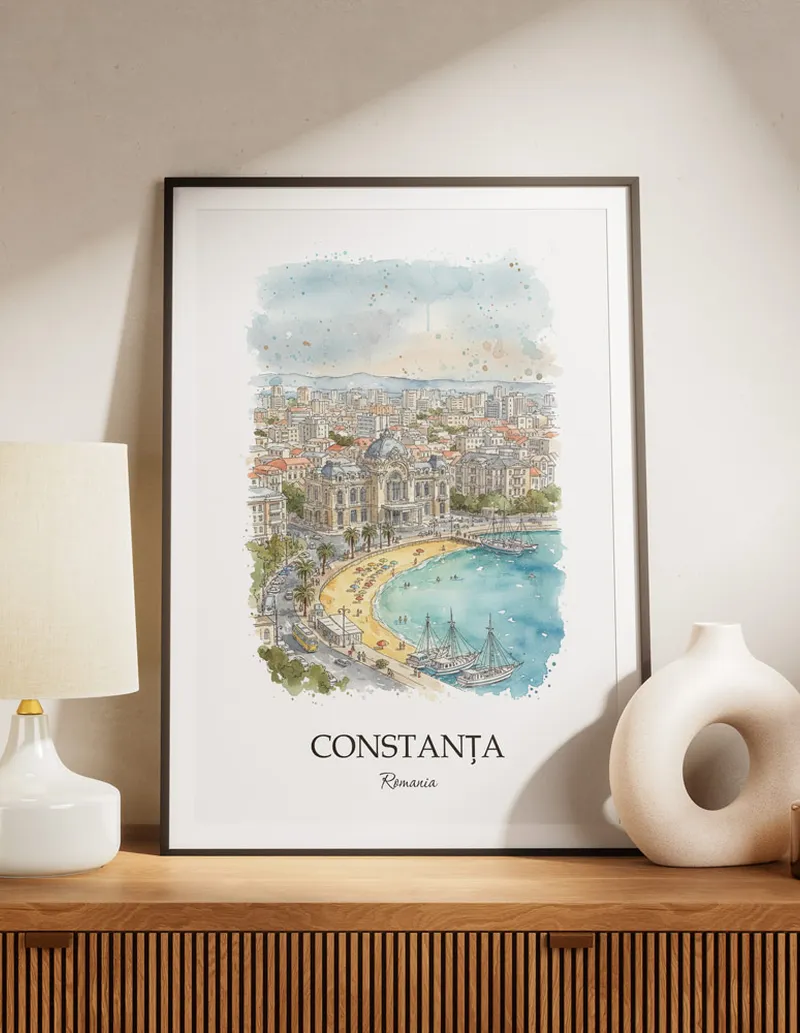 A lovely interior preview showcasing a vintage-vibe travel poster design of the scenic Constan_a city.
