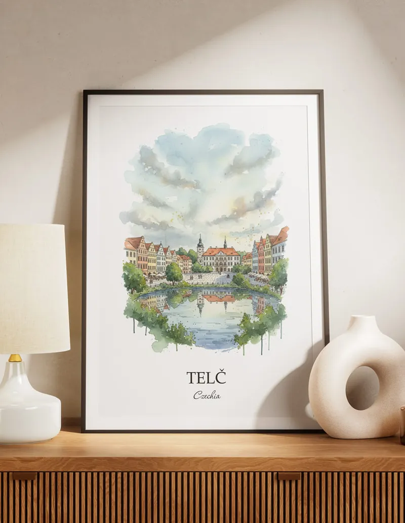 A lovely interior preview showcasing a vintage-vibe travel poster design of the scenic Tel_ city.