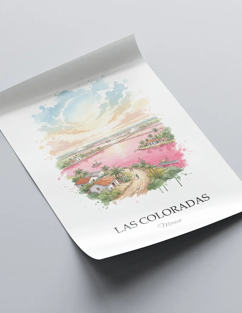 A lovely interior preview showcasing a vintage-vibe travel poster design of the scenic Las Coloradas in Mexico.