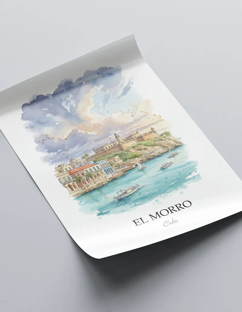 A lovely interior preview showcasing a vintage-vibe travel poster design of the scenic El Morro in Cuba.