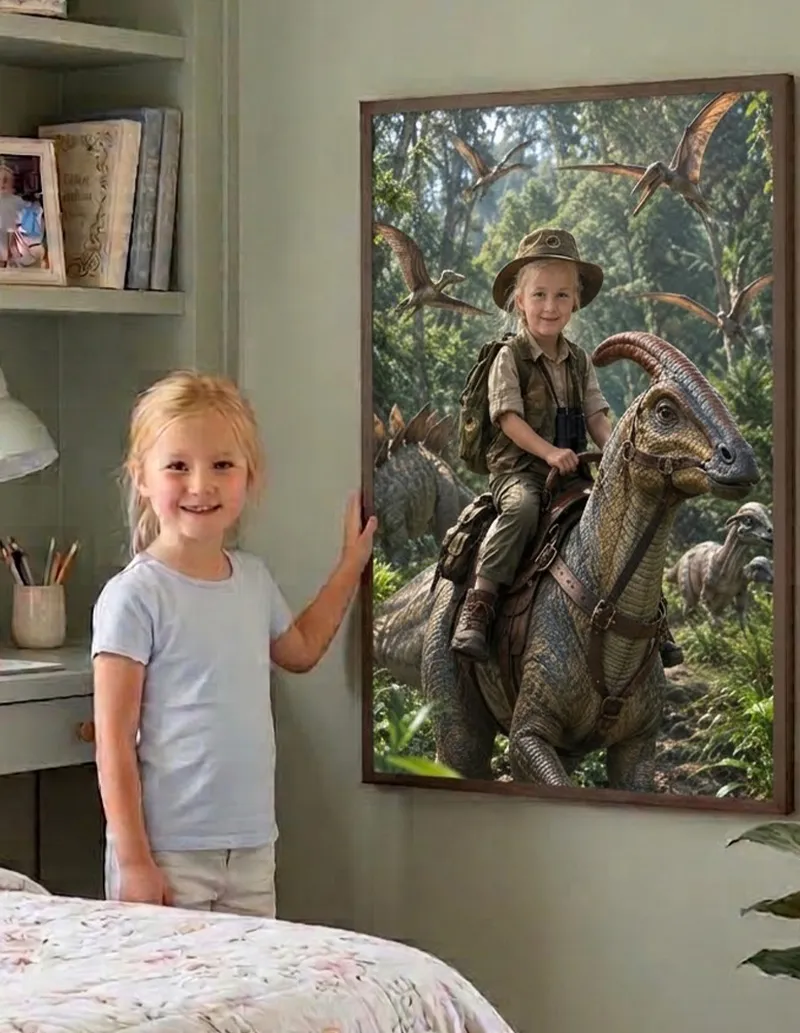Custom Dinosaur Adventure Poster Personalized Child Rider