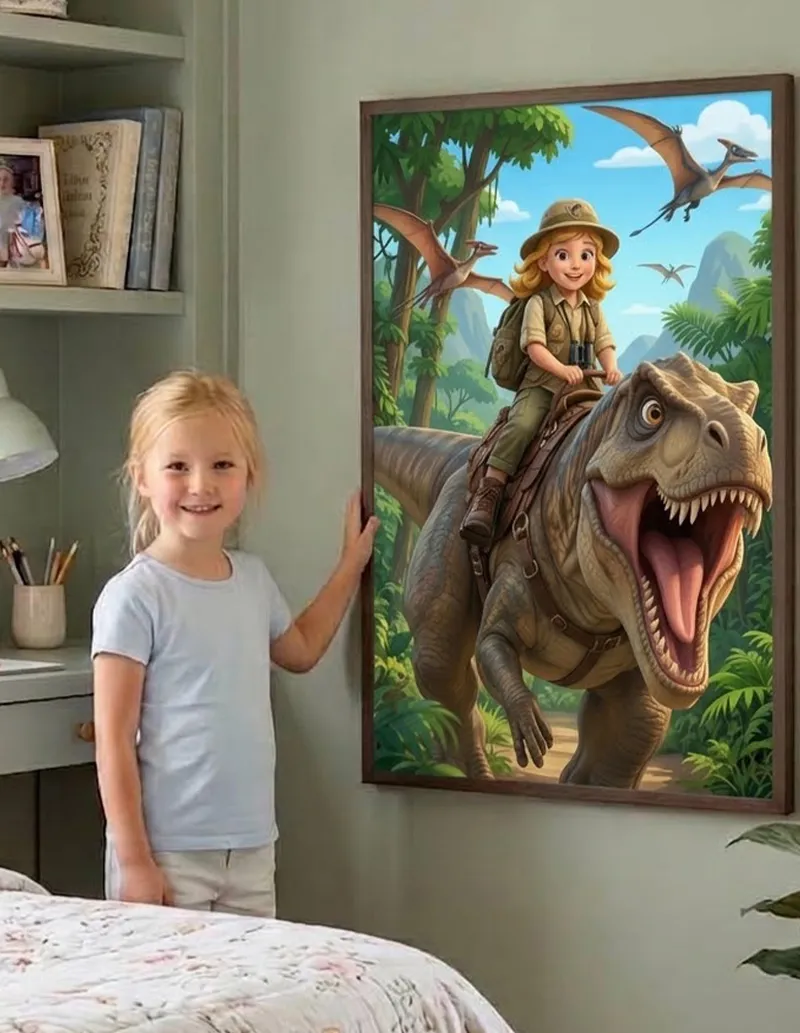Custom Dinosaur Adventure Poster Personalized Child Rider